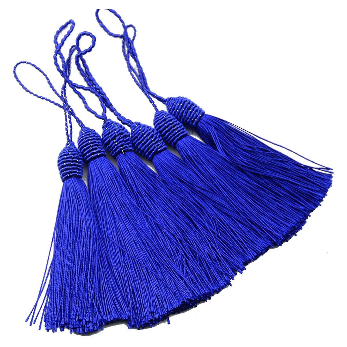 6 Inch Silky Floss Bookmark Tassels with 2-Inch Cord Loop and Small Craft Accessory (Navy Blue)